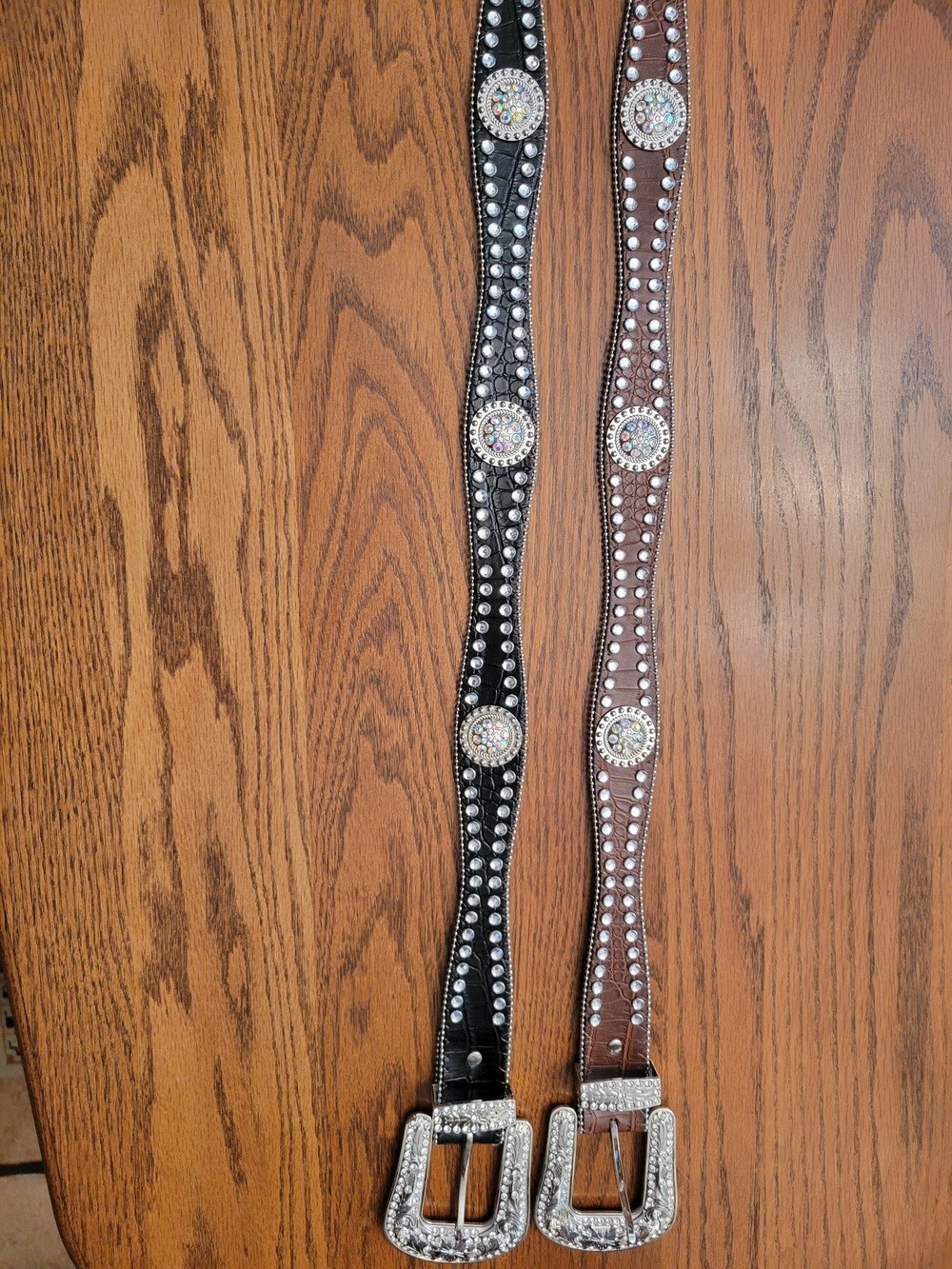 Blazin Roxx Studded Bling Western Leather Belt Black and Brown Set 36 Inches